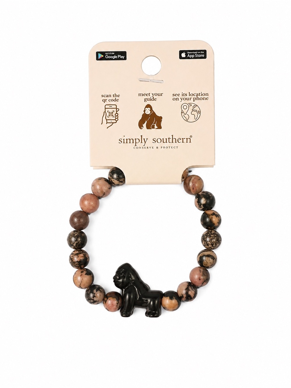 Simply Southern Gorilla Tracker Bracelet Beaded Animal Tracking NWT